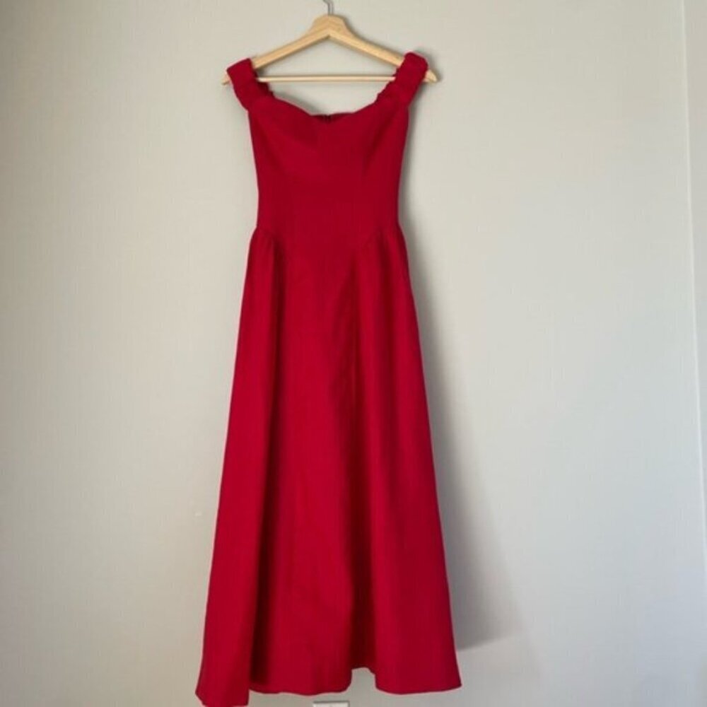 NEW Reformation Monet Linen Midi Dress Lipstick Red Off-Shoulder | size 0 - Picture 7 of 14